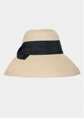 Beige Bell Straw Hat w/ Black Bow 