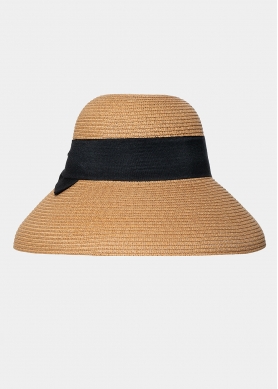 Brown Bell Straw Hat w/ Black Bow 