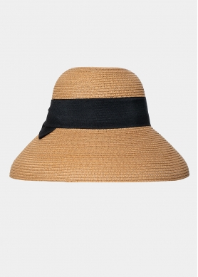 Brown Bell Straw Hat w/ Black Bow 