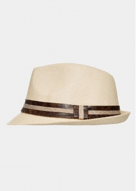 Beige fedora with leather strap 