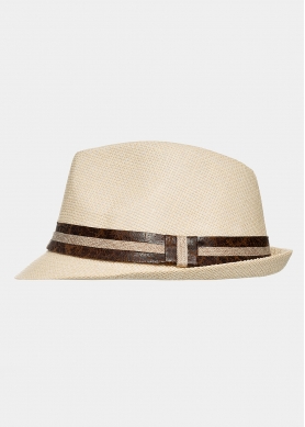 Beige fedora with leather strap 