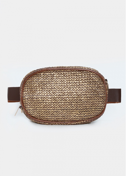 straw small belt bag in brown rose gold