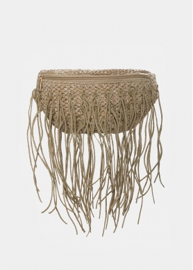 Straw belt bag with fringes in beige
