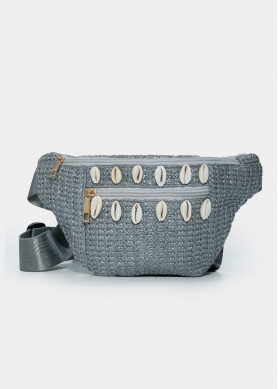 straw belt bag with shells in grey silver 