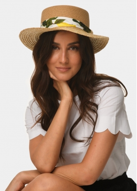 brown & beige straw hat with ribbon