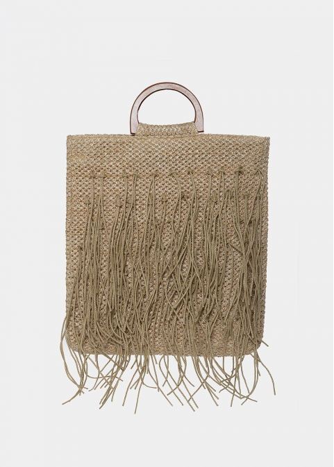 straw bag with fringes in beige 