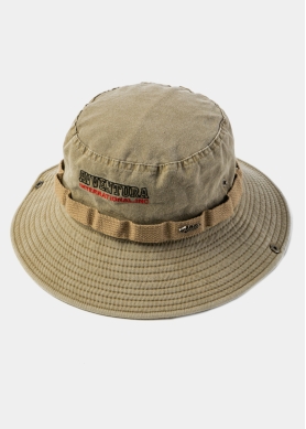Beige Washed Cotton Bucket Hat