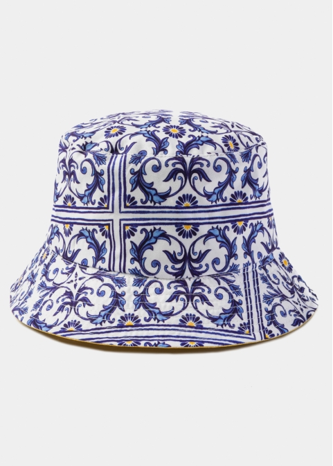 Double-Faced Bucket Hat Majolica Pattern & Light Yellow