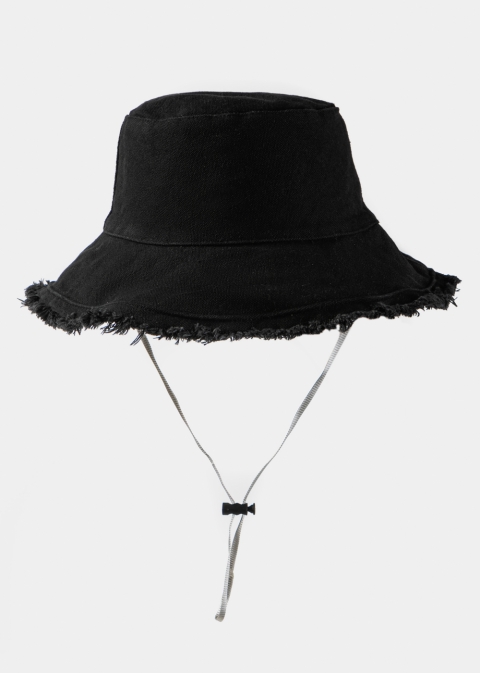 Black Double-Faced Bucket Hat w/ Chin Strap