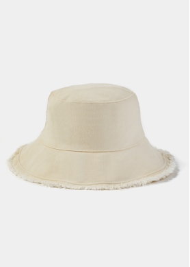 Cream Double-Faced Bucket Hat w/ Chin Strap