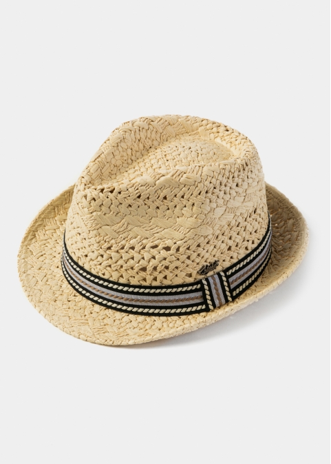 Beige Braided Fedora Hat