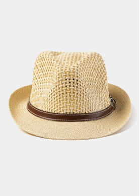 Beige Fedora Hat w/ Leatherette Belt