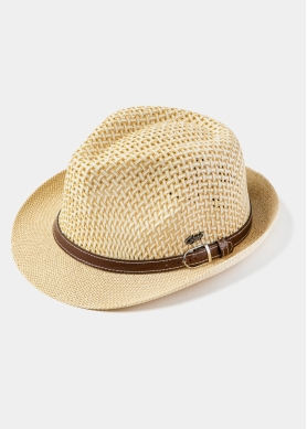 Beige Fedora Hat w/ Leatherette Belt