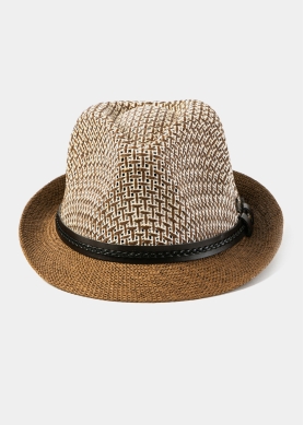 Brown Fedora Hat w/ Brown Leatherette Belt