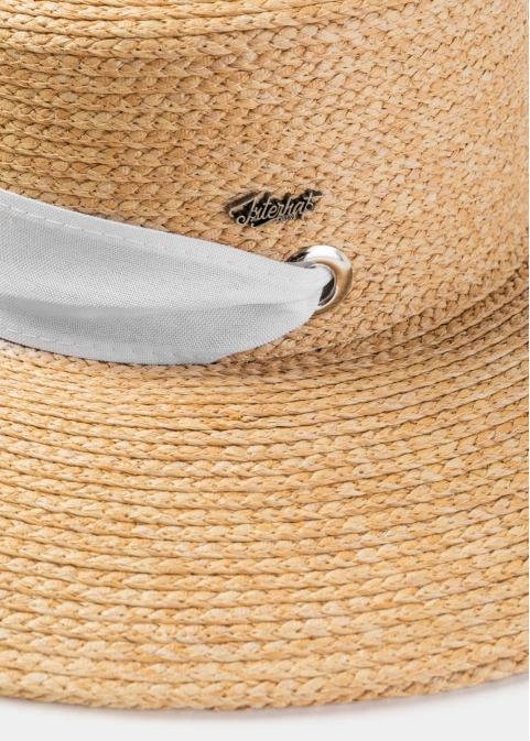 Natural Raffia Hat w/ White Neck Tie Ribbon