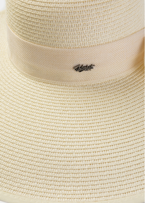 Cream Sun Hat w/ Ribbon in Tone