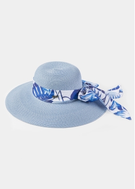 Light Blue Hat w/ Patterned Ribbon