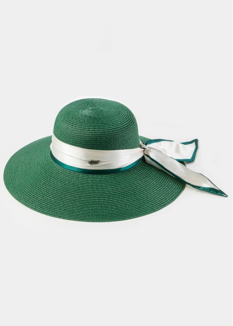 Dark Green Hat w/ Satin Ribbon