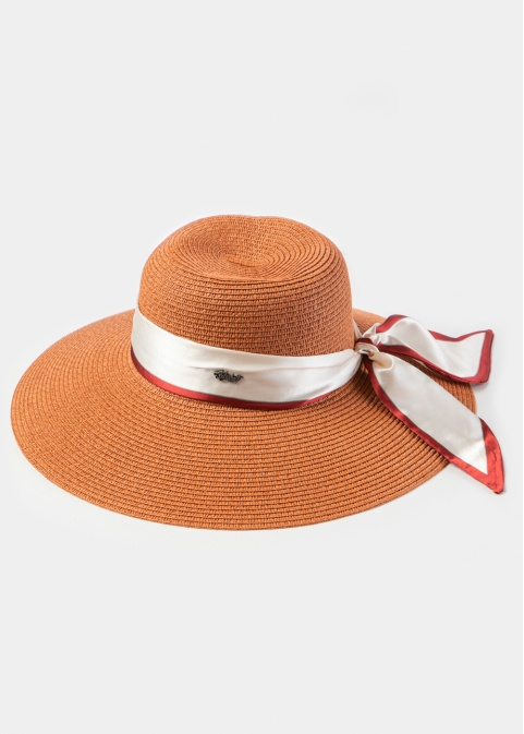 Dark Orange Hat w/ Satin Ribbon