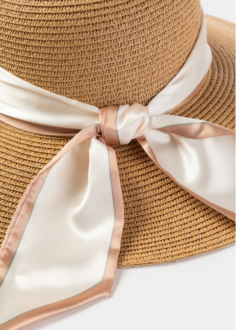 Brown Hat w/ Satin Ribbon