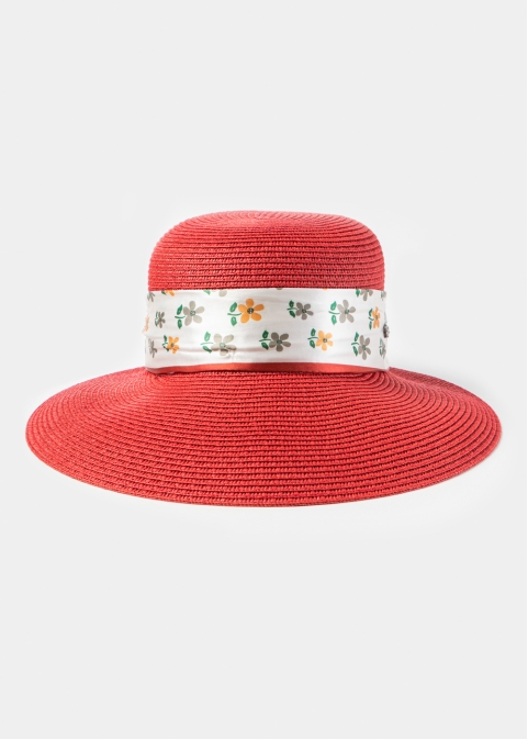 Red Hat w/ Patterned Satin Ribbon