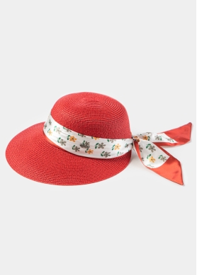 Red Hat w/ Patterned Satin Ribbon