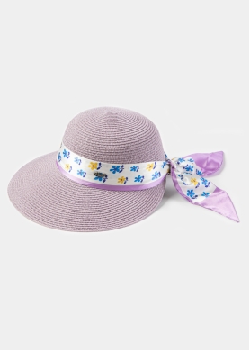 Violet Hat w/ Patterned Satin Ribbon