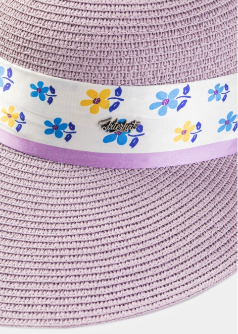Violet Hat w/ Patterned Satin Ribbon