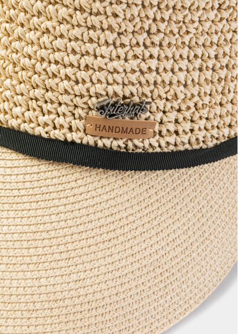 Beige Half Knitted Hat w/ Black Bow 