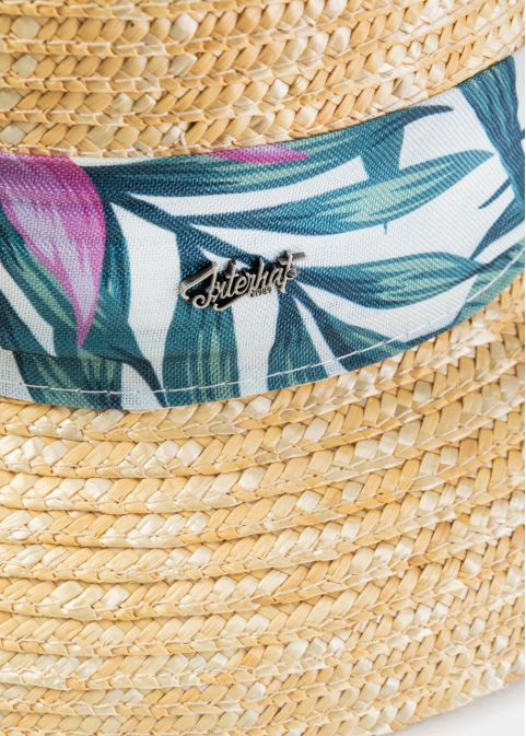 Natural Straw Hat w/ Patterned Ribbon