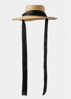 Natural Straw Hat w/ Black Neck Tie Ribbon