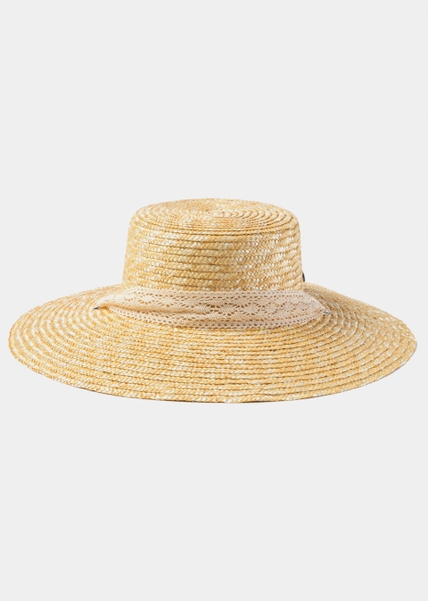 Natural Straw Hat w/ Laced Neck Tie Ribbon