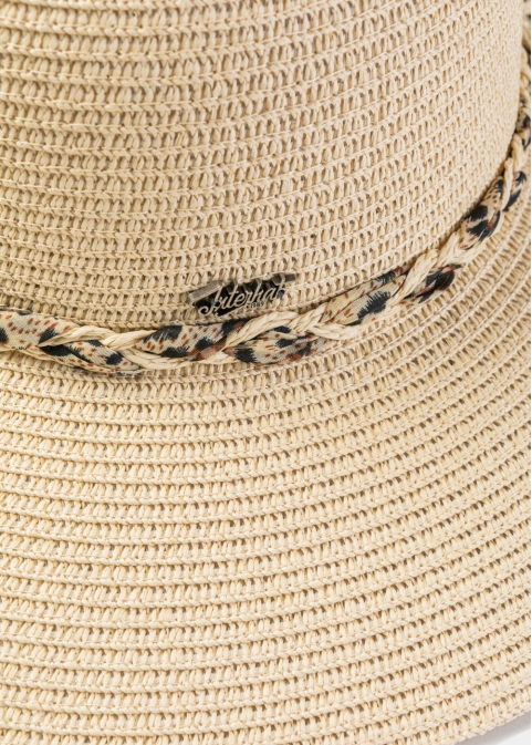 Beige Hat w/ Leopard Braided Ribbon