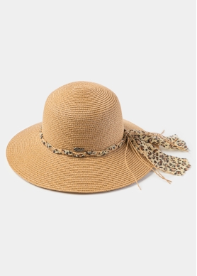 Brown Hat w/ Leopard Braided Ribbon