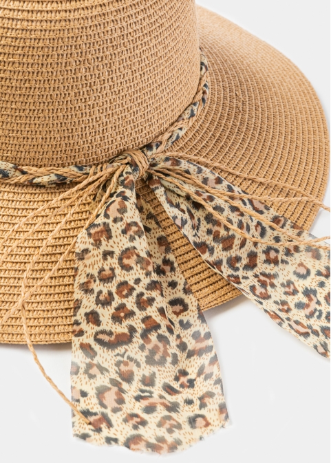 Brown Hat w/ Leopard Braided Ribbon