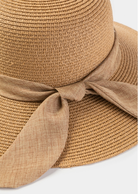 Brown Hat w/ Ribbon in Tone