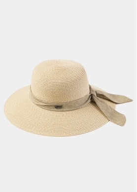 Beige Hat w/ Ribbon in Tone