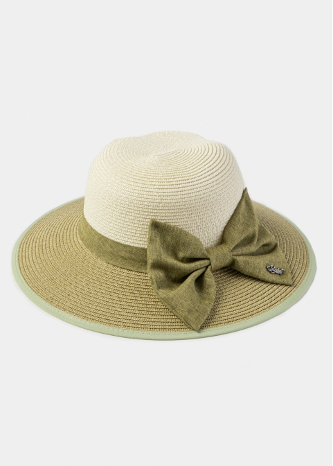 Olive & Beige Hat w/ Olive Bow