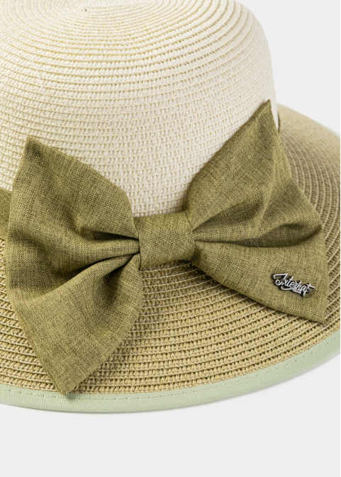 Olive & Beige Hat w/ Olive Bow