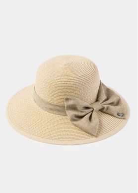 Beige Hat w/ Brown Bow