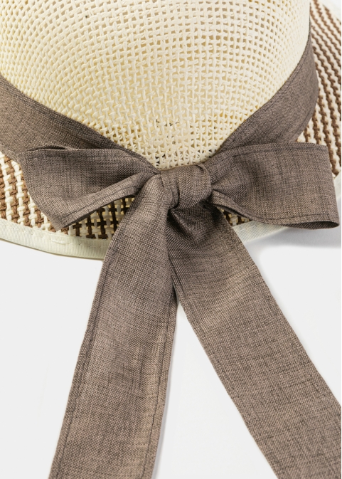 Brown & Beige Lady Hat w/ Brown Ribbon