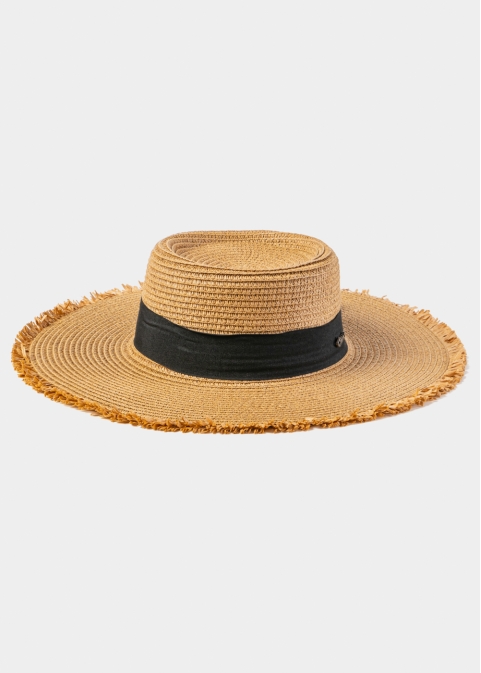 Brown Hat w/ Black Ribbon & Loose Strands