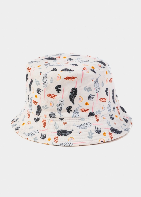 Pink Double Face Kids Bucket Hat w/ Swordfishes Pattern 