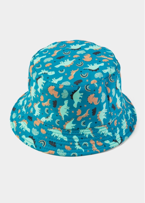 Blue Double Face Kids Bucket Hat w/ Dinosaurs Pattern 