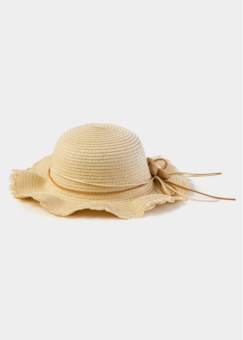 Beige Kids Straw Hat w/ Flower