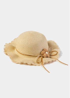 Beige Kids Straw Hat w/ Flower