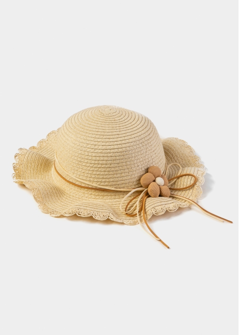 Beige Kids Straw Hat w/ Flower