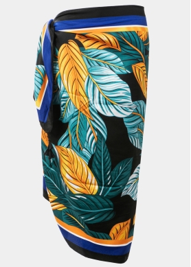 Multicolor pareo w/ big leaves print