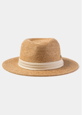 Natural Raffia Panama Style Hat w/ Beige Hatband