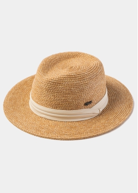 Natural Raffia Panama Style Hat w/ Cream Hatband